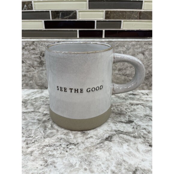 Hearth & Hand with Magnolia SEE THE GOOD Coffee Mug Cup Partial Glaze Stoneware - Picture 1 of 9